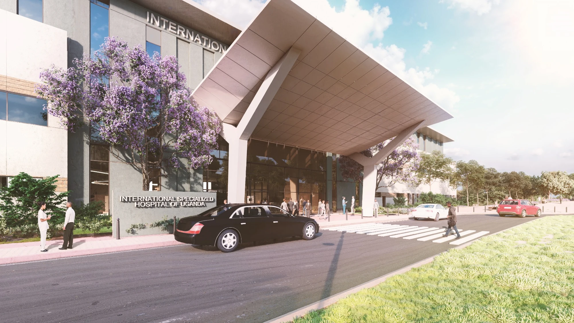 Architectural rendering of the ISHU hospital entrance