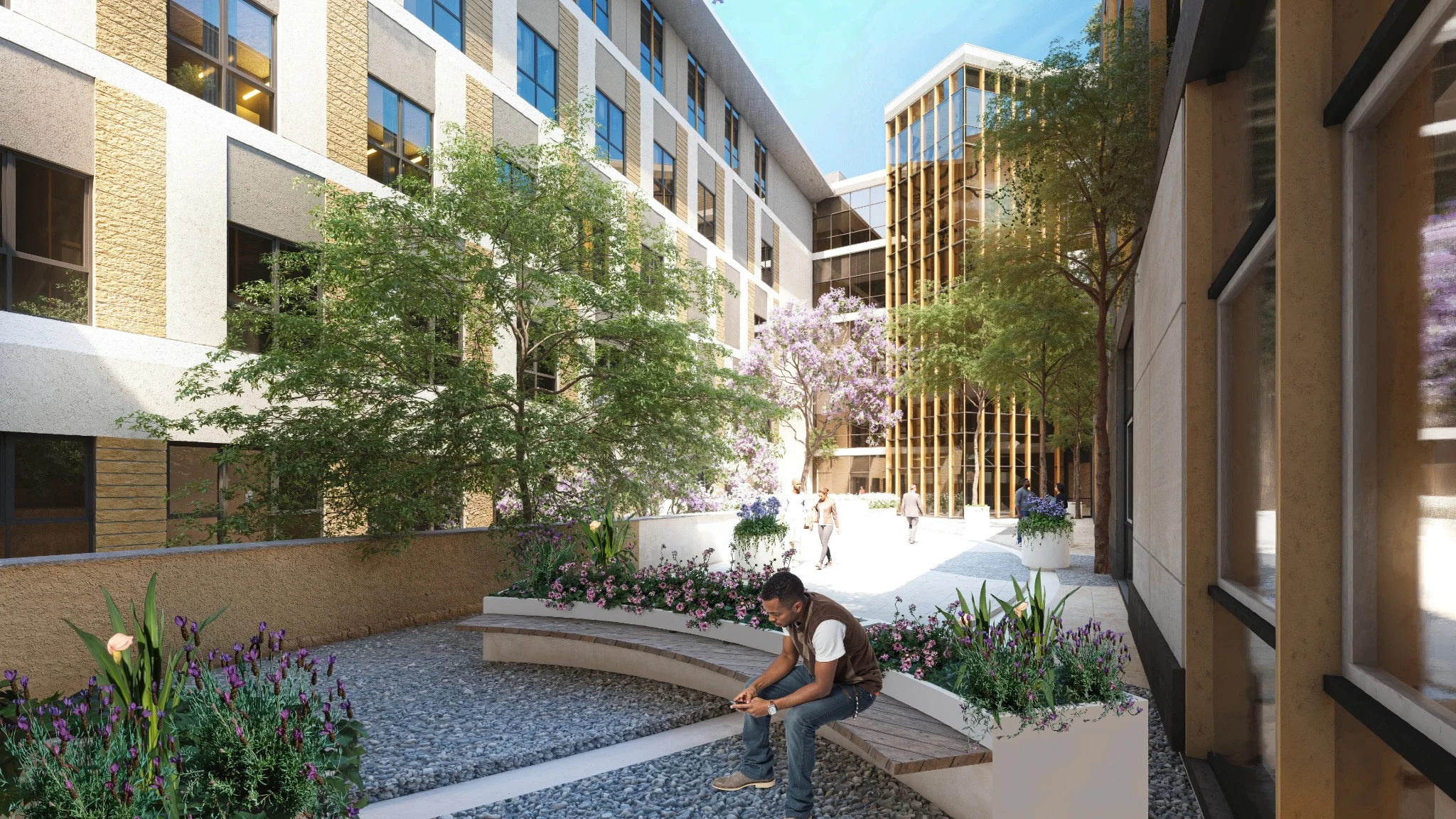 Architectural visualisation of the hospital courtyard
