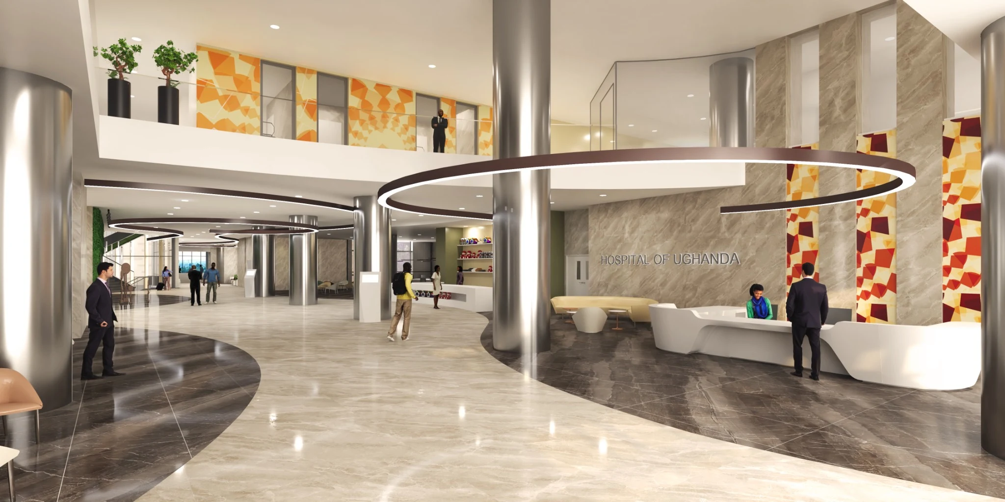 Architectural visualisation of the hospital lobby
