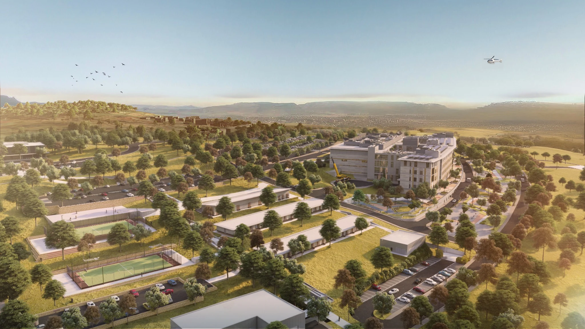 Architectural visualisation of the ISHU hospital campus
